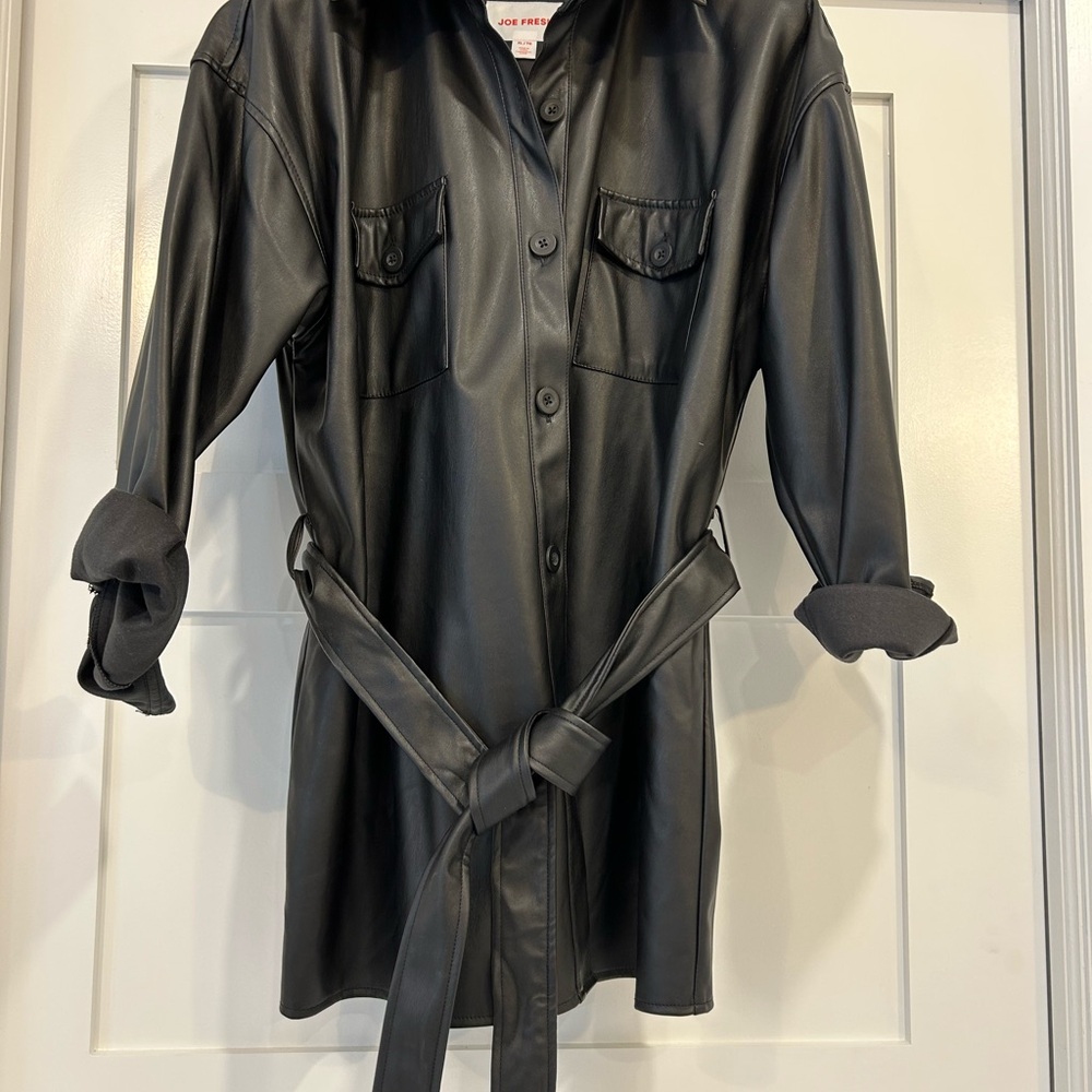 Joe Fresh Black Faux Leather Long Jacket